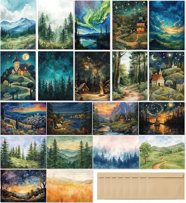 Whimsical Watercolor Blank Greeting Cards 4X6, 40 Pack with Envelopes