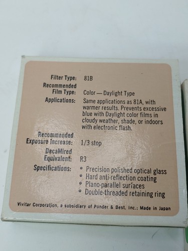 2 X Vivitar 58 mm 81B Warming Filter & Light Green No11 Lens Case & Box Open New - Picture 5 of 5