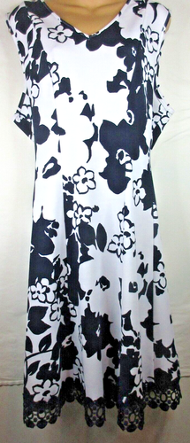 DAMENKLEID GRÖSSE 16 STUDIO ONE MARINEBLAU WEISS KLEID REISSVERSCHLUSS HINTEN ÄRMELLOS SPITZENBESATZ - Bild 1 von 8