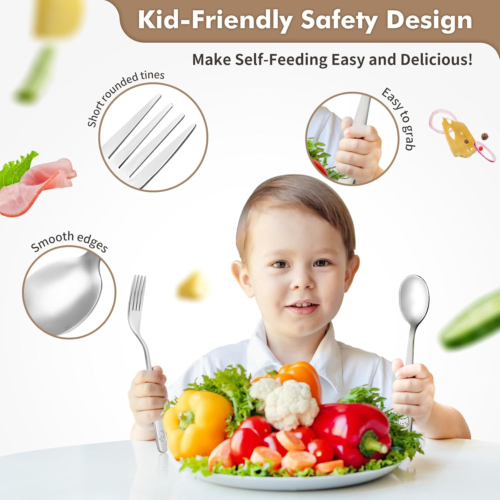 Stainless Steel Toddler Utensils Set - 12 Pieces Kids Silverware Set Children Sa - Picture 3 of 12