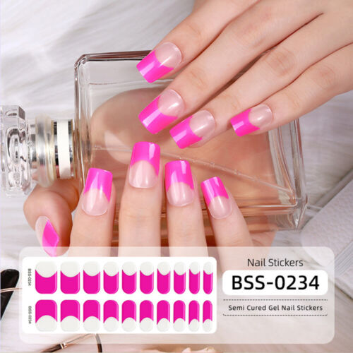 UV Lamp Semi-Cured DIY Manicure Full Cover Wraps Gel Nail Sticker French Patch ◁ - Picture 7 of 20