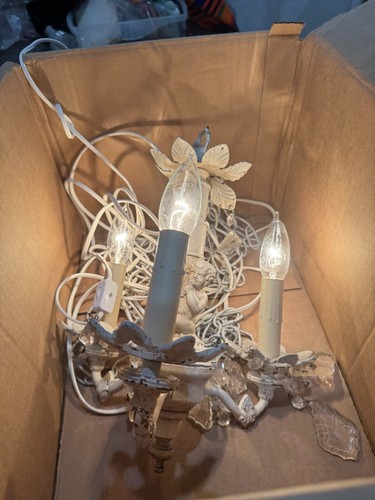 Vintage Cherub White Chandelier Hanging Lamp 3 Light Cast Metal Italian Inspired - Picture 5 of 16