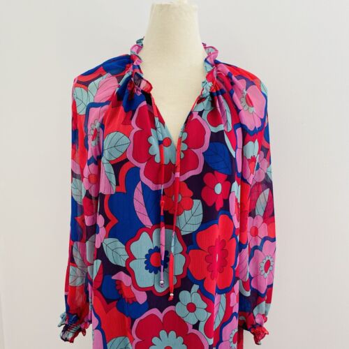 Sportsgirl Dress Size 10 Pink Purple Floral Long Sleeve High Collar - Picture 3 of 16