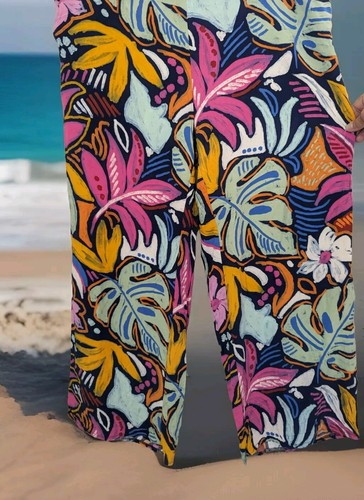 TU Größe 18 Blumenmuster Gummizug Drapierung Hose Harem locker Crop bunt - Bild 2 von 7