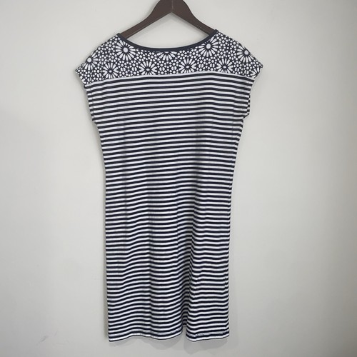 Abito GAP donna blu medio bianco a righe cappuccio manica corta camicia corta cambio JJ3 - Foto 2 di 4