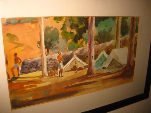ANTIQUE PORTUGAL PORTUGUESE SIGNED WATERCOLOR SCOUT CAMP PAINTING 1949 - Picture 3 of 5