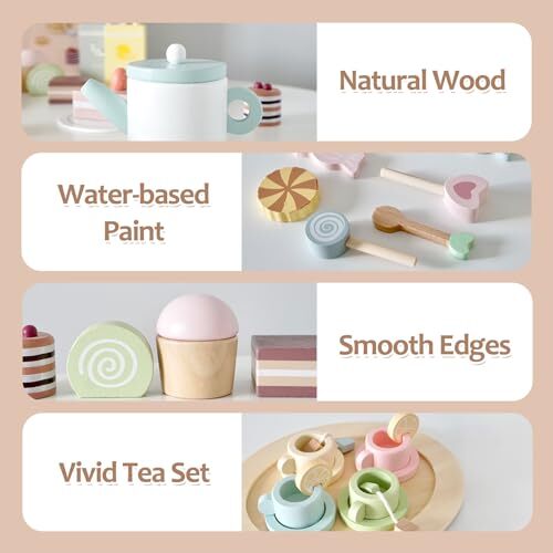 Wooden Tea Party Set for Little Girls, 30 PCS Wooden Tea Set for Toddlers 3-5, - Picture 6 of 7