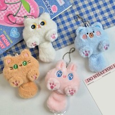 Soft Cat Shape Keyring Stuffed Animal Bag Pendant Plush Keychain Phone Bag Charm