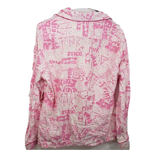 Victoria Secret Pink White Medium Long Sleeve Button Down Pajama Top 26x20 - Picture 2 of 7