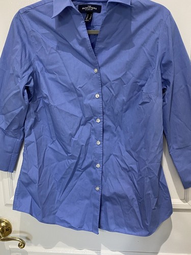 Camisa para mujer The Outfitters by Lands' End a rayas cuello azul con botones - Imagen 8 de 14