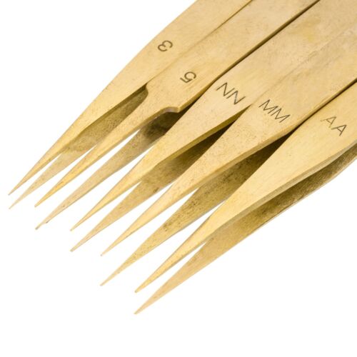 5pcs Brass Tweezers Non Magnetic Watchmaker Jewellery Making Craft Tool Kit - Foto 5 di 6