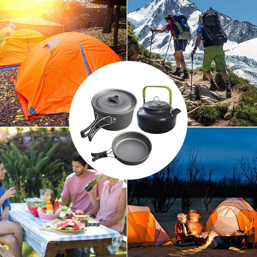 Camping Kochgeschirr Set 2-3 Person Alumina Kochset Outdoor Töpfe Bratpfanne - Bild 6 von 10