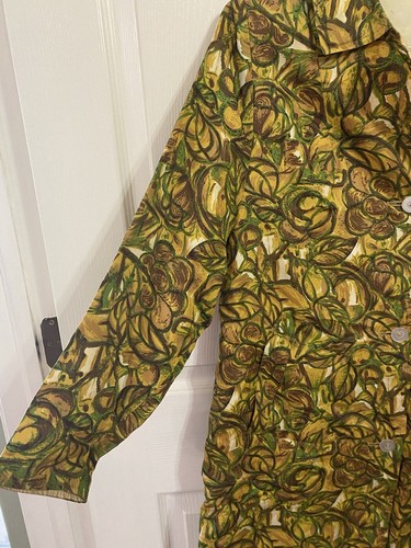 Vintage langer Mantel 1960? Button Down Gold Grün Braun Muster Unikat - Bild 4 von 12