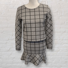 NWT LOFT Grey Windowpane Sweater  Skirt Set Size XXSP