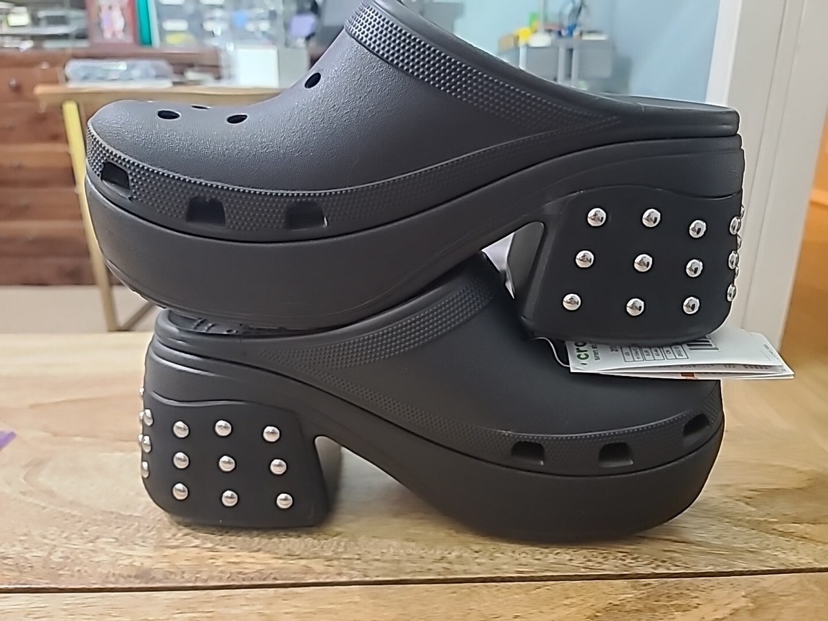 CROCS SIREN STUDDED High Heel Light Weight Clog Black Womens US 12