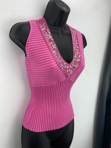 Tracy M Rosa Shirt Camisole Tank Top Damen M Ärmellos V-Ausschnitt Pailletten Neu mit Etikett - Bild 5 von 9