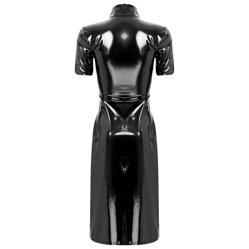 Vestido chaqueta de charol con cuello alto para mujer manga corta ceñido al cuerpo - Imagen 11 de 37