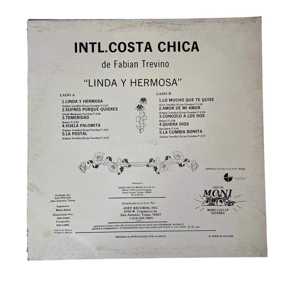 Intl. Costa Chica De Fabian Trevino Linda Y Hermosa LP Vinyl Record Album Rare - Image 3 of 4