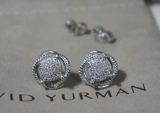 David Yurman 925 Silver 585 Gold Pave'  Diamond INFINITY Earrings DY Pouch