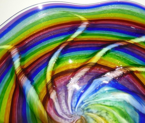 HAND BLOWN GLASS ART DECOR WALL PLATTER BOWL PLATE, DIRWOOD GOLD SPARKLES, n3660 - Picture 4 of 9