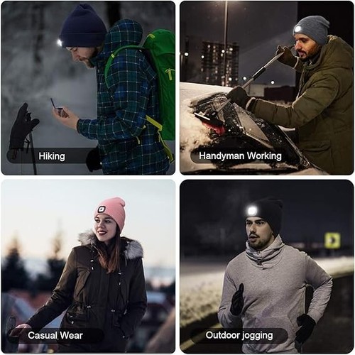 LED Beanie with The Light, Unisex USB Rechargeable Headlamp Winter Knitted Cap - Picture 8 of 8