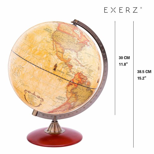 Exerz Antique Desktop Globe Educational Swivel World Globe Dia 30CM 25CM 20CM - Picture 13 of 31