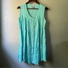 Match Point Womens Medium 100% Linen Long Button Front Tunic Tank Top Lagenlook