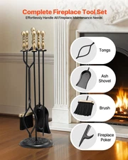 Fireplace Tool Set, Black & Brass