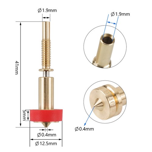 Klondüse -In-1 Bimetalldüsen Heatbreak Messing für Hotend-Extruder 0,4244 - Bild 10 von 10