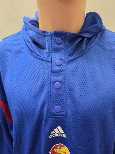 NWT Kansas Jayhawks Adidas 1/4 Snap Mesh Hoodie 2XL XXL NCAA - Picture 2 of 12