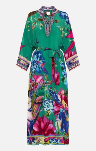 Camilla Kaftan Dress Size S/M Run From Paradise Green Midi V Neck Long Sleeves - Picture 4 of 19