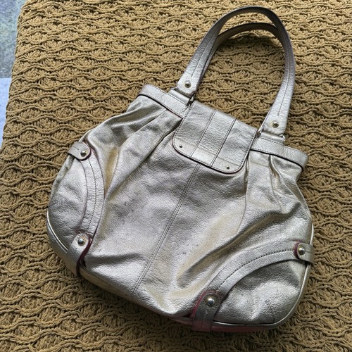 Dooney & Bourke Vintage Hayden Panettiere Handtasche Tasche Gold Metallic Leder Beuteltasche - Bild 2 von 10