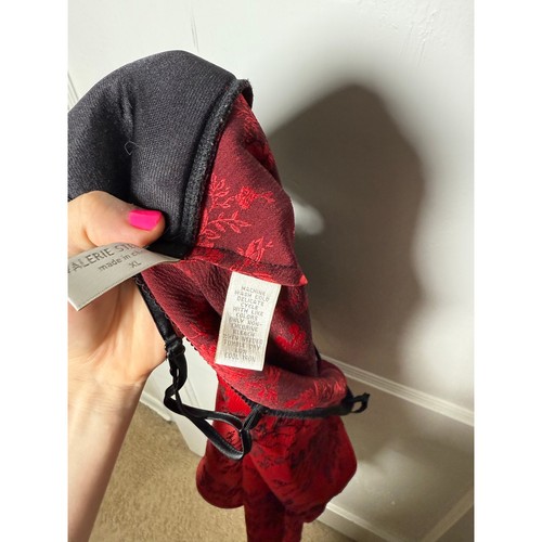 Camicia vintage Y2K Valerie Stevens rossa rosa jacquard pizzo top capriccioso XL - Foto 4 di 9