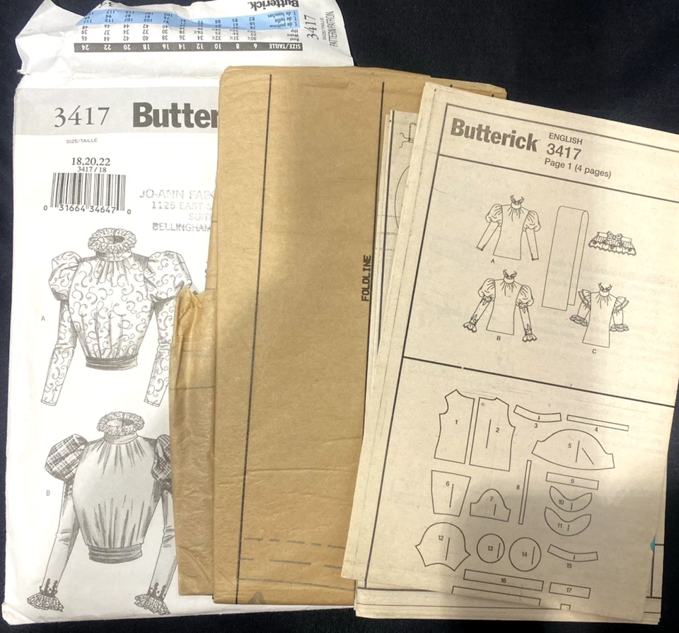 Historical/Steampunk/Victorian Blouse Pattern~Butterick 3417~Sz 18-22 UCFF - Image 3 of 3