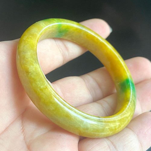 Certified yellow Green 53.5mm Natural Grade A Burma jadeite Bangle Bracelet 5502 - Photo 3/6