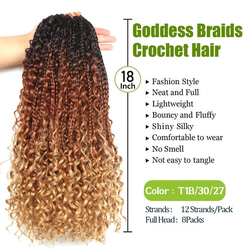 Goddess Bohemian Box Braids Crochet Hair-8 Packs 18 Inch Boho Crochet Braids ... - Picture 2 of 6