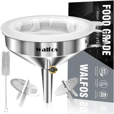 Stainless Steel Funnel, Walfos Kitchen Funnel with 2 Removable Strainer ＆ 1Pc...