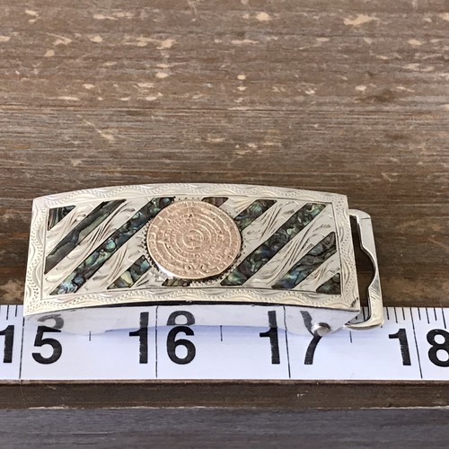 "Calendario azteca de plata de ley 925 y abulón grabado 1"" hebilla de cinturón 32,6 g (SB79)" - Imagen 4 de 17