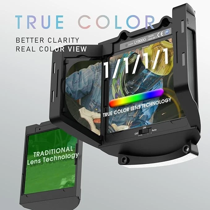 Capacete de solda visão panorâmica escurecimento automático, visão grande/máscara soldadora cor verdadeira - Imagem 3 de 4