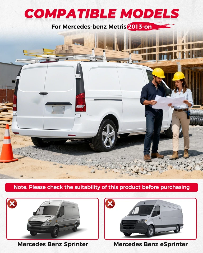 Escalera de techo para furgoneta de carga con rodillo de 24" para Mercedes-benz Metris 2013-en 3 barras Foto 2 de 4