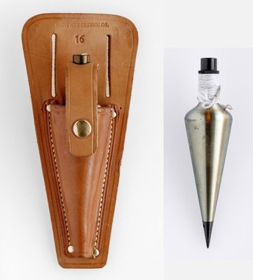 Vintage Lietz 16 oz Plumb Bob with Leather Sheath Case. AMAZING CONDITION!
