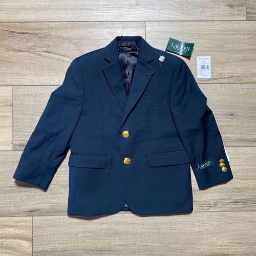 Lauren Ralph Lauren Boys Blazer Suit Jacket Size 5 Navy Blue Gold Buttons