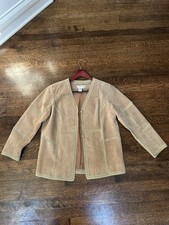 Cold Water Creek Women&#39;s PS Jacket Leather Suede Brown Button Up Long Sleeve