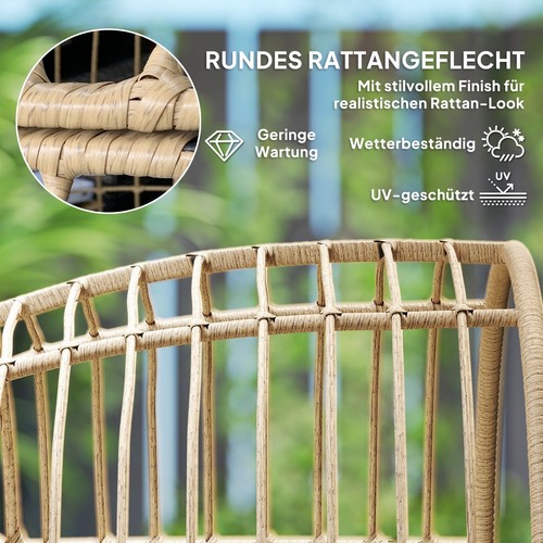 Rattansessel Ei-Förmig mit abnehmbarem Kissen Polster, Outdoor Sessel aus Rattan - Bild 6 von 10