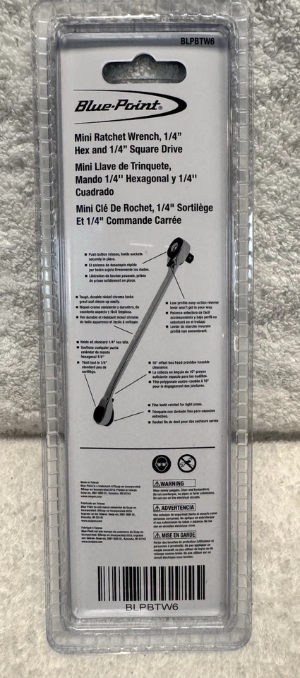 Blue-Point Mini Ratchet Wrench 1/4" Hex and 1/4" Square Drive (BLPBTW6) - Image 2 of 4