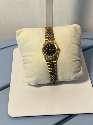 Seiko Vintage 70s Gold Tone Women’s Watch 7N83-0049 Quartz Black Dial