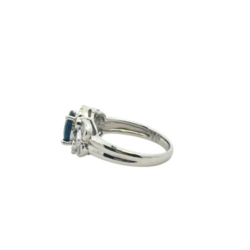 Platinum 1.25ct Oval Sapphire Center 0.47ctw Diamond Cocktail Scalloped Ring - Picture 21 of 22