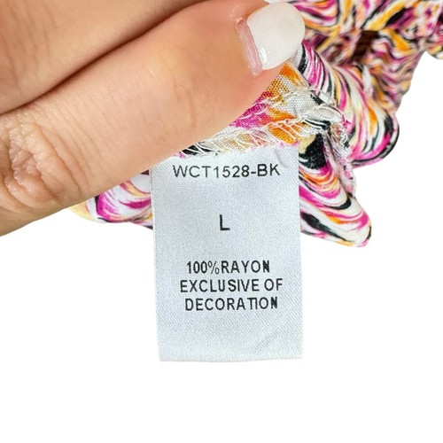THML NWT L Multicolor Ikat Print Back Neck Tie Tiered 3/4 Sleeve Blouson Dress - Picture 12 of 13