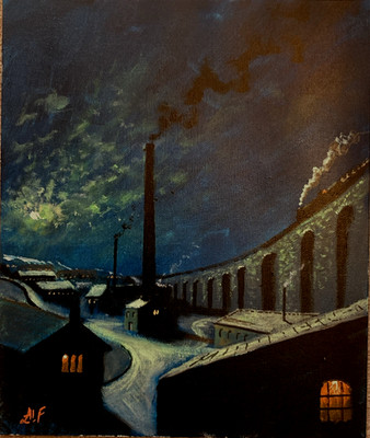 ''Das Viadukt'' Zug Eisenbahn signiert Öl an Bord - Northern Art