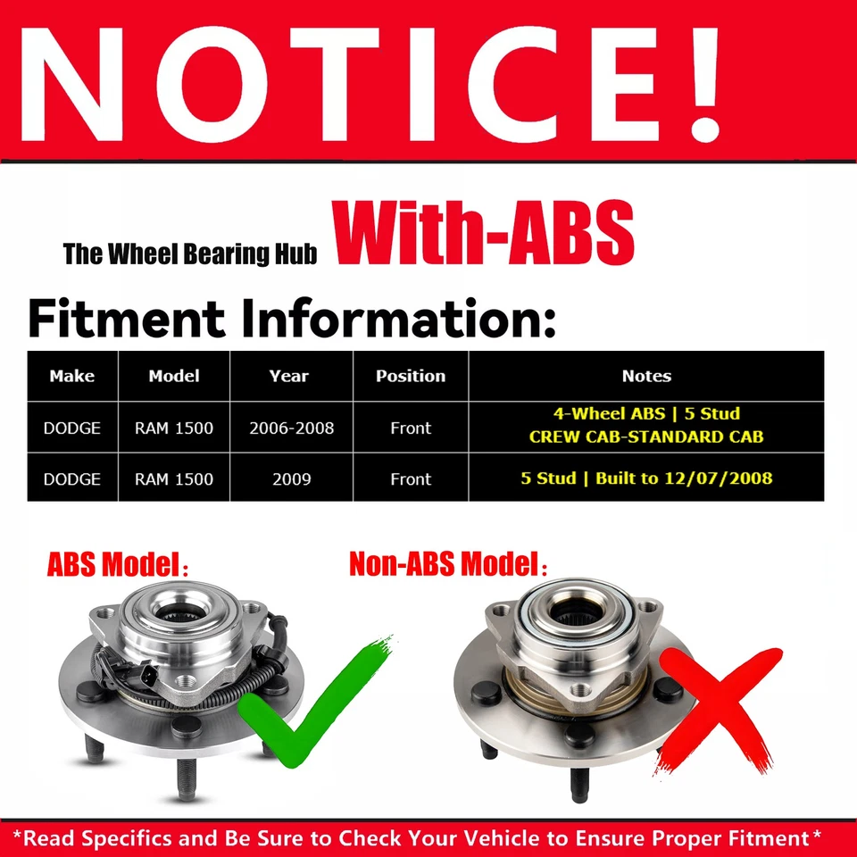 2 Front Wheel Bearing Hub Assembly for 2006 2007 2008 2009 Dodge Ram 1500 5 Lugs Foto 2 de 4